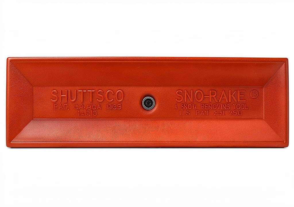 Shuttsco Orange Snow Rake in use on a driveway