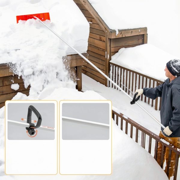 VEVOR Snow Roof Rake Plastic Blade 21ft Reach Silver-5
