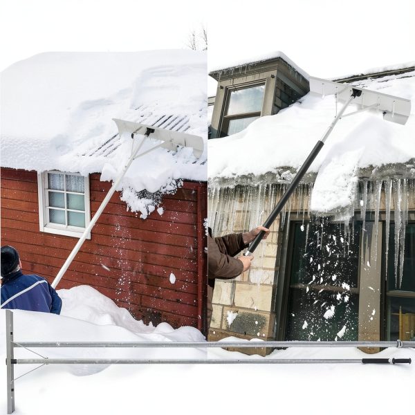 TORIBIO Snow Rake Adjustable Telescopic Handle Roof Cleaning-6