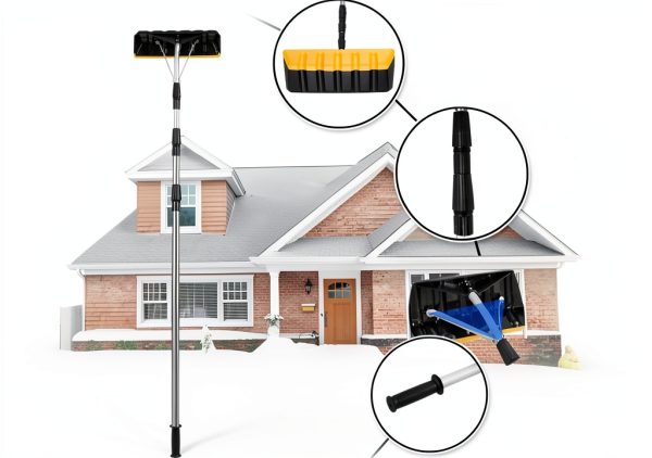 GYMAX Extendable Aluminum Snow Roof Rake Foldable-3