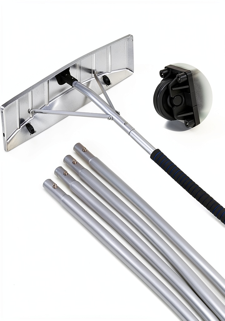 CHANGE MOORE Snow Rake with Wheels in use on a snowy roof